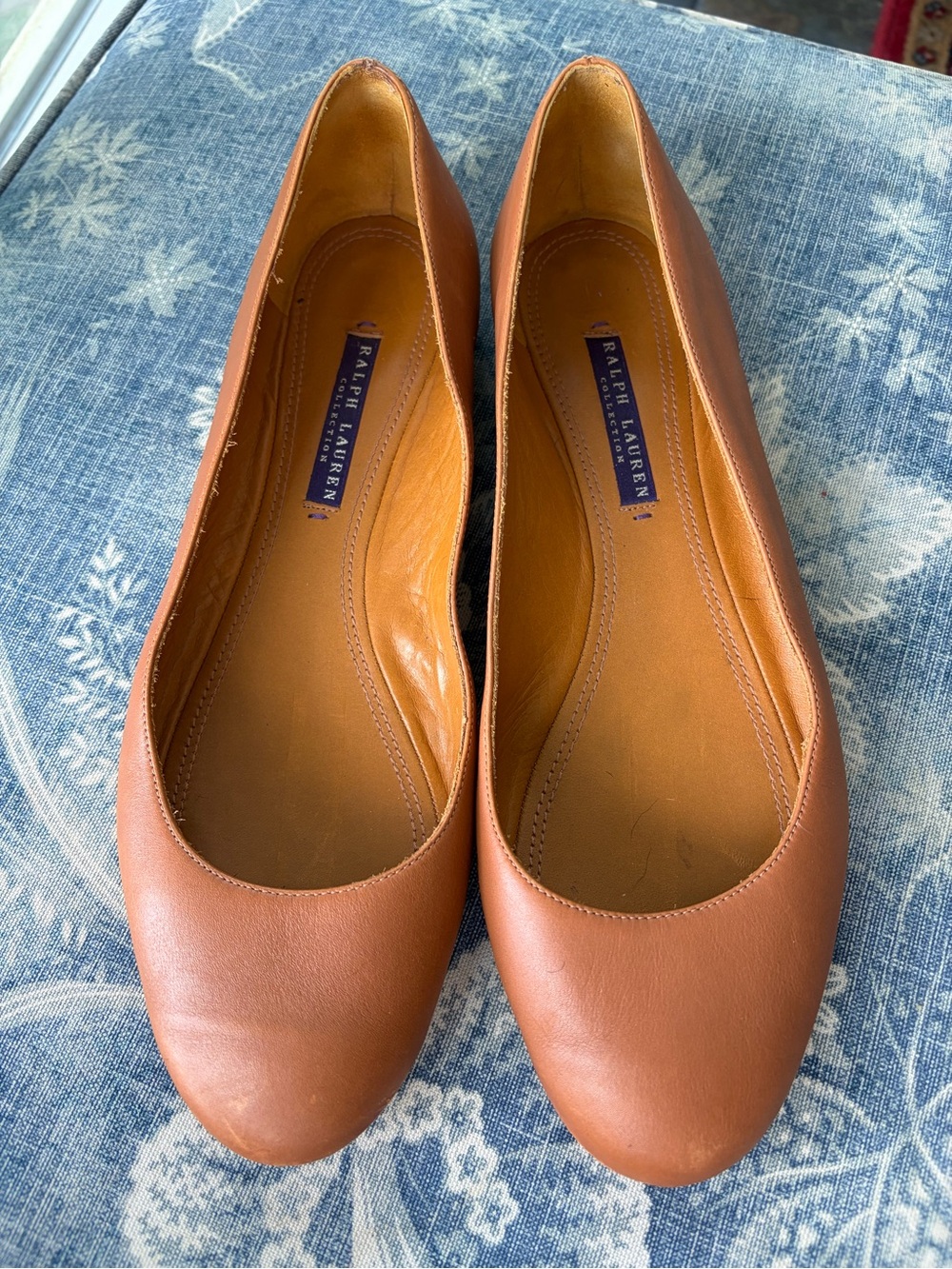 Ralph Lauren Cognac Leather Ballet Flats